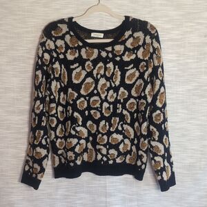 Sophie Rue Leopard Print Abstract Luxe Knit Sweater Oversized Fall Casual